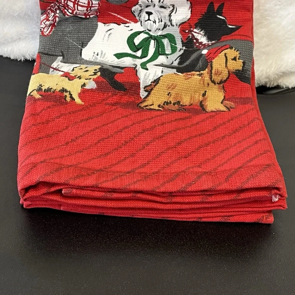 Christmas Kitchen Hand Towels Tea Towel Dog Red Assorted Dogs New w/ Flaw Lot 2